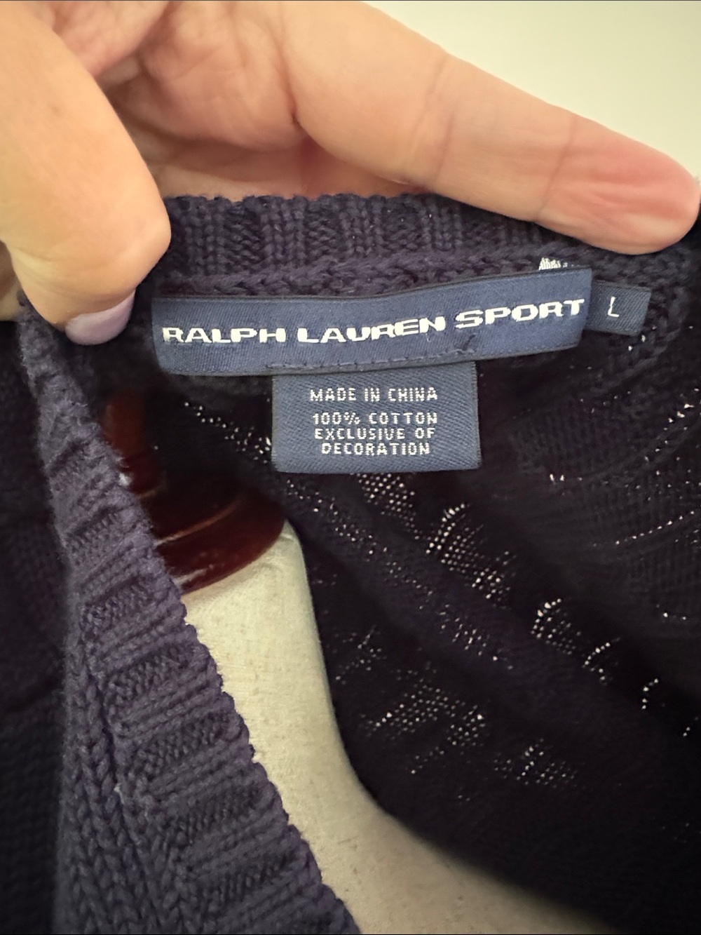 Ralph Lauren Navy Cable-Knit V-Neck Sweater - Picture 6 of 6